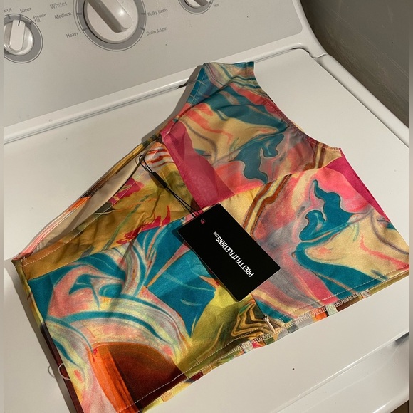 PrettyLittleThing Mesh One Shoulder Corset Barbie Crop Top size 8 NWT - Picture 6 of 8